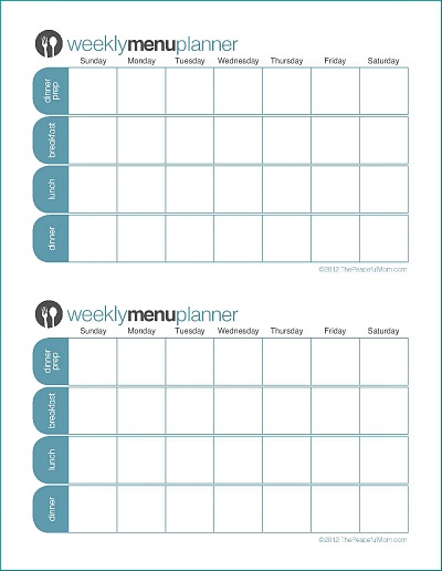 monthly menu planner template editable