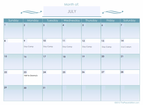 summer camp calendar template