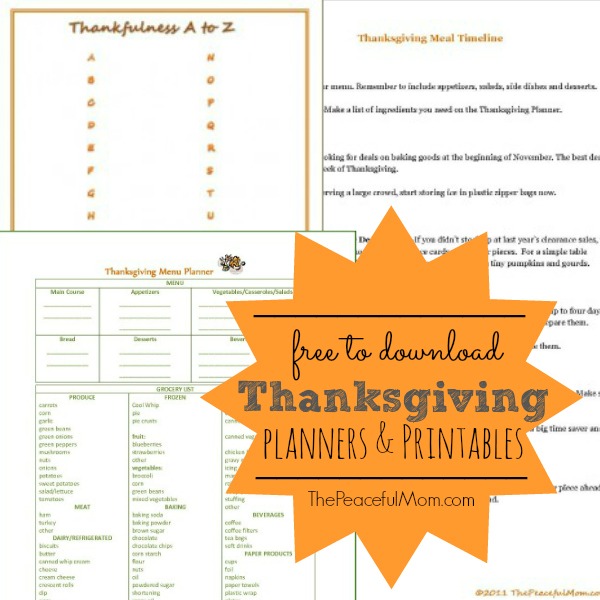 FREE Thanksgiving Planners! The Peaceful Mom