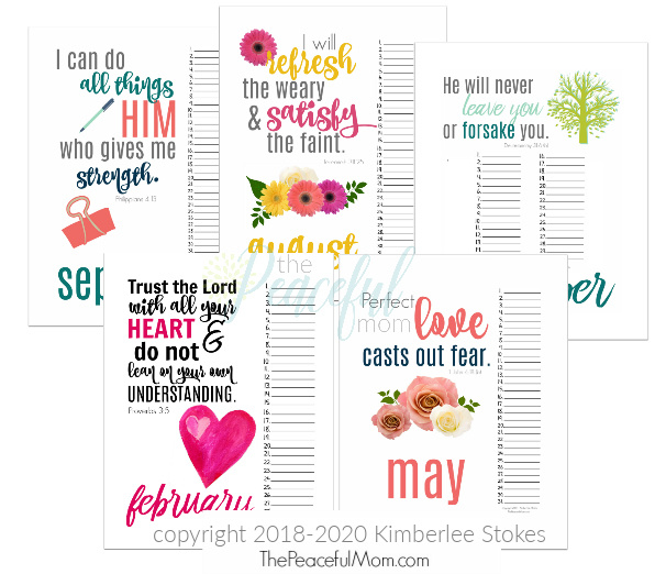 Scripture Calendar Pages Photo -- copyright 2018-2020 Kimberlee Stokes -- The Peaceful Mom