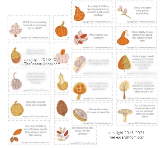 Thanksgiving Conversation Cards photo complete set --copyright 2018-2021 The Peaceful Mom